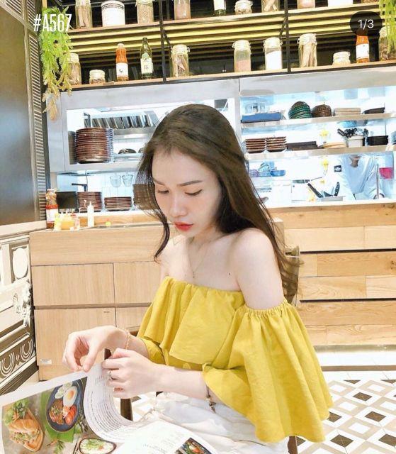 Áo croptop trễ vai bèo tay loe