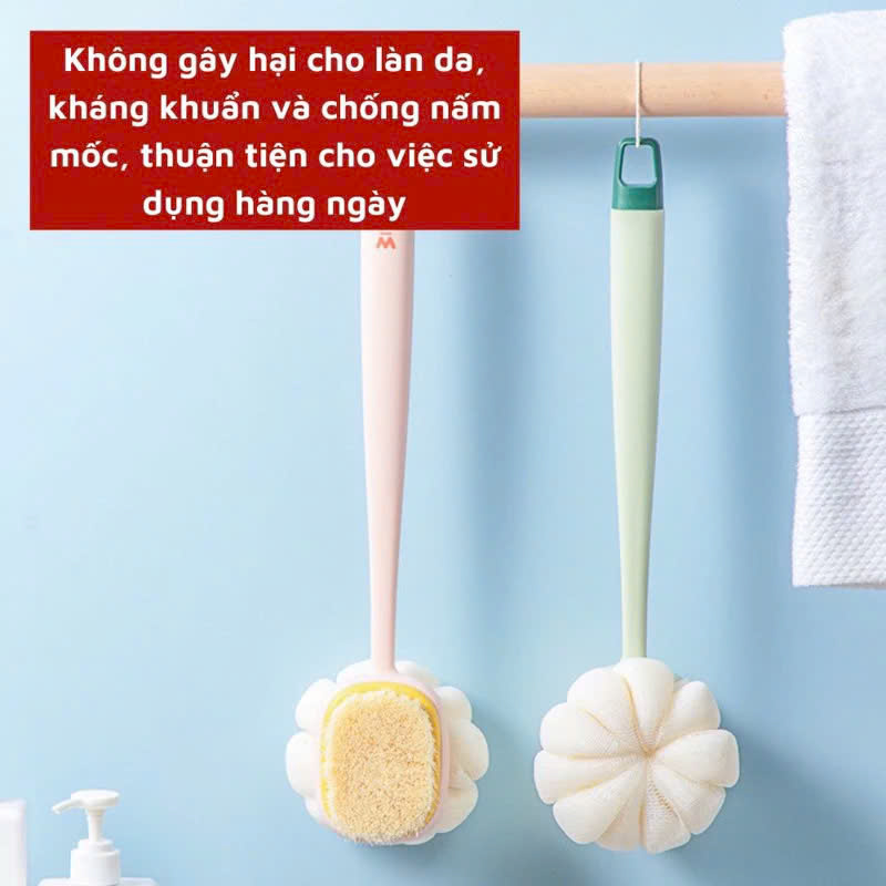 Cây Bông Tắm 2 Mặt, Bàn Chải Chà Lưng,Cọ Lưng Tẩy Tế Bào Chết, Có Móc Treo Tiện Dụng - HÀNG CHÍNH HÃNG MINIIN