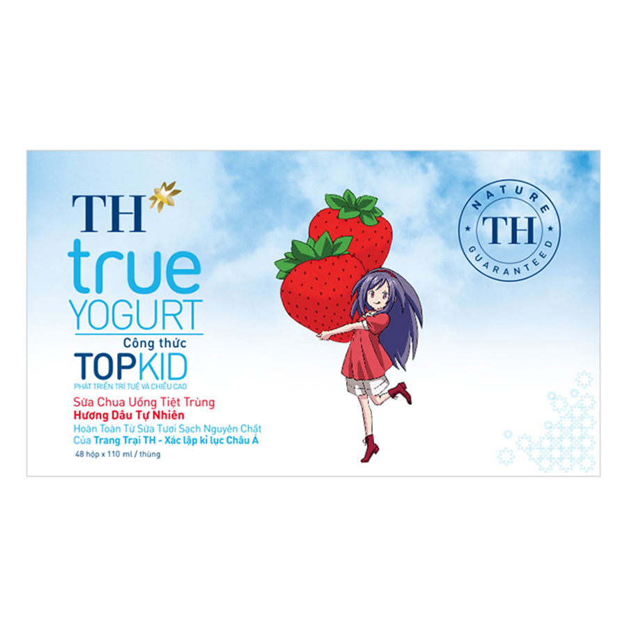 Thùng Sữa Chua Uống Tiệt Trùng Topkid Dâu TH True Milk (110ml x 48 Hộp)