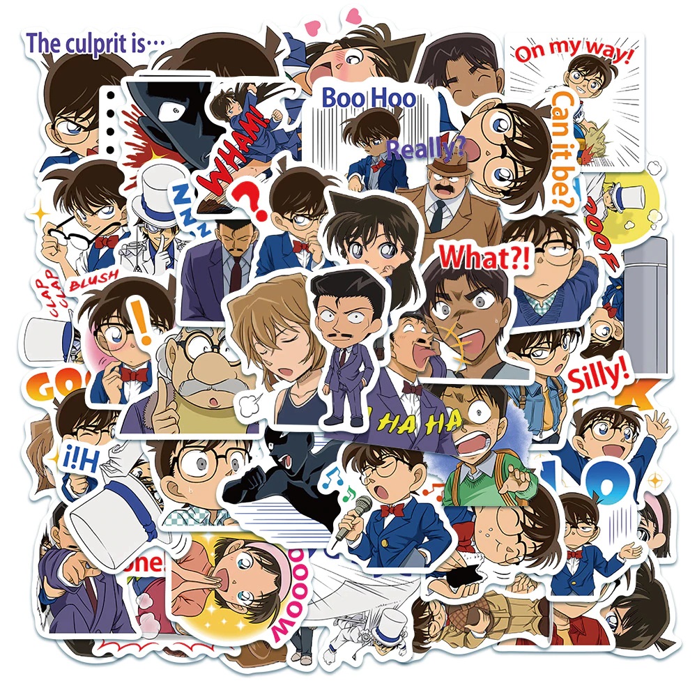 Bộ Sticker Anime Manga Thám tử lừng danh Conan trọn bộ decal trang trí mũ bảo hiểm, laptop, ván trượt. vali