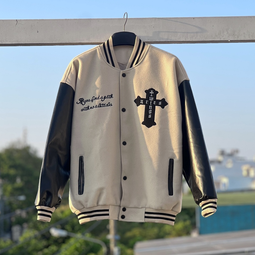 Áo khoác Bomber tay da , varsity jacket nam nữ chất dạ 2 lớp , áo khoác bóng chày local brand unisex