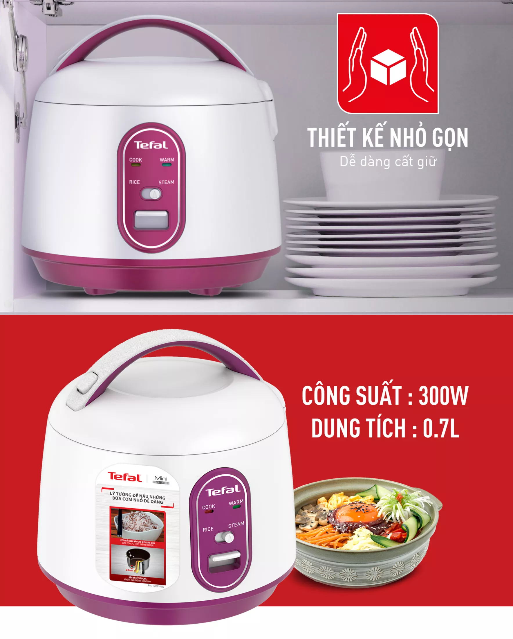 [MỚI RA MẮT] Nồi cơm điện tử cao tần Tefal mini 0.7L RK604165 - Hàng chính hãng