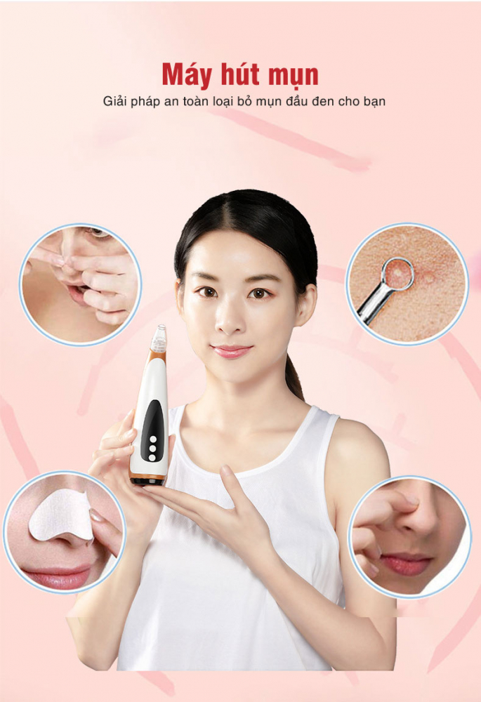 Máy hút mụn đầu đen _ Kết hợp làm đẹp bằng ánh sáng sinh học và Đầu nóng 45 độ massage da