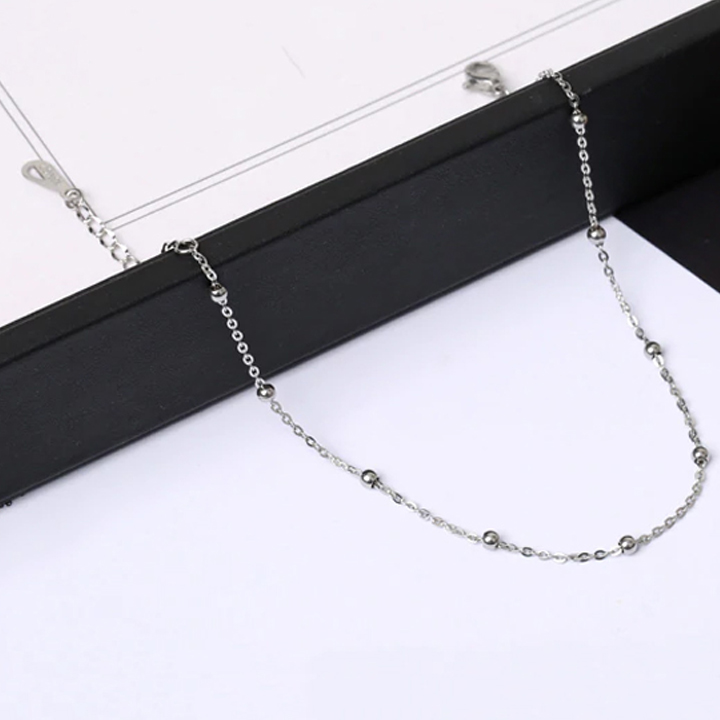 Lắc chân titan chuỗi bi tròn nhỏ màu trắng thời trang WLC509T