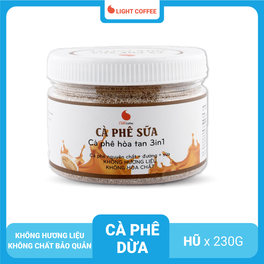 Cà phê sữa 3in1 không hóa chất, pha uống ngay Light Coffee - hũ 230g