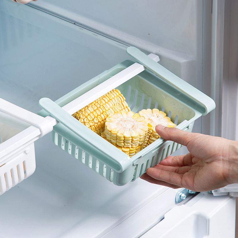 Bộ 2 khay rổ nhựa kéo dài đựng thức ăn thực phẩm trong tủ lạnh thông minh tiện dụng - màu ngẫu nhiên