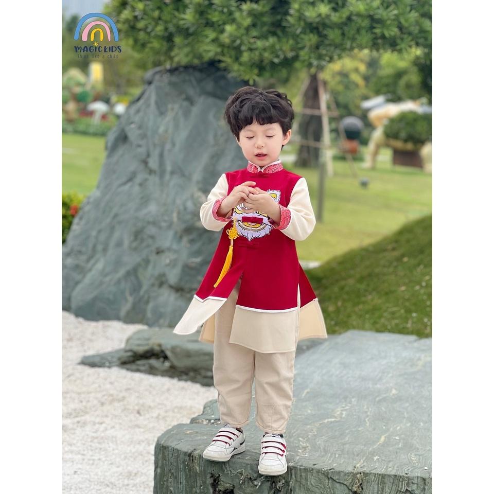 Áo dài Tết bé trai 2 3 4 5 6 7 8 9 10 tuổi Magickid dáng cách tân mẫu mới Tết Quý Mão 2023 chất nhung tăm Quần áo trẻ em