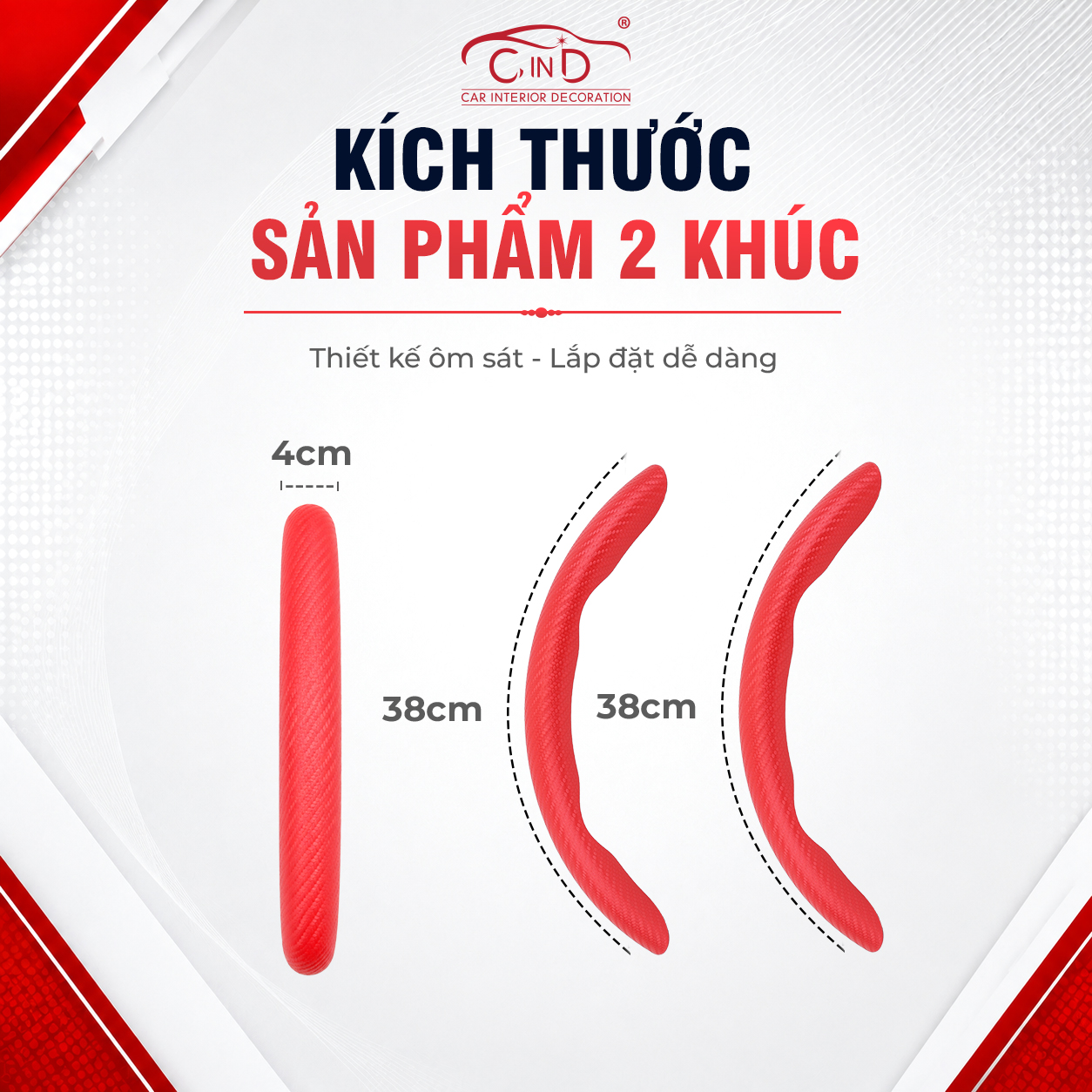 Ốp Bọc Vô Lăng CIND Carbon Nhám Thể Thao Mỏng Nhẹ Chống Trượt Phù Hợp Nhiều Dòng Xe
