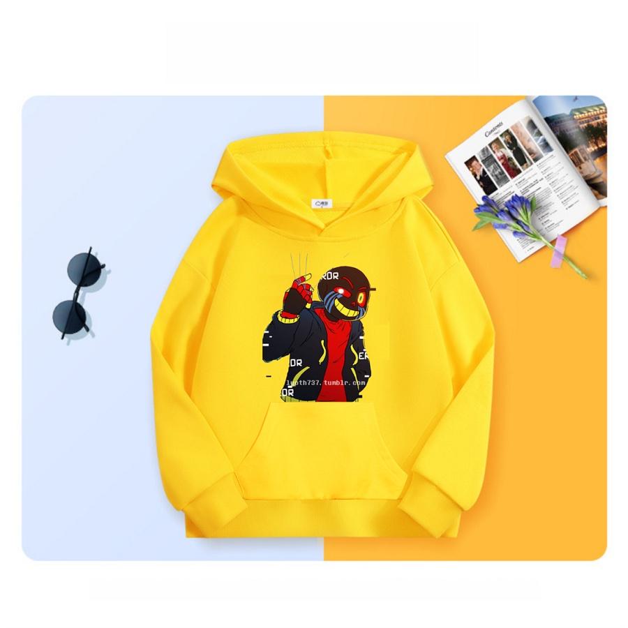 Áo khoác hoodie màu vàng chui đầu in hình Sans cực chất cho bé trai bé gái