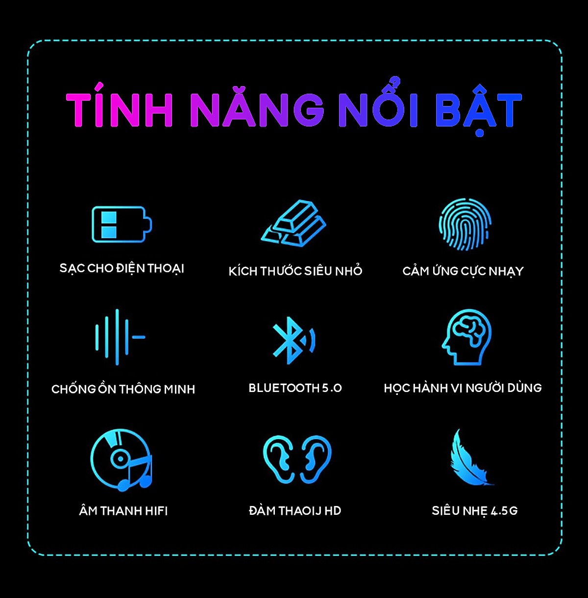 Tai Nghe Bluetooth Cảm Ứng TOUCH TWINS Chất Lượng Cao - Chống Nước IPX7 - Nghe 90h - Tích Hợp Micro - Tự Động Kết Nối - Tương Thích Cao Cho Tất Cả Điện Thoại - Hàng Chính Hãng