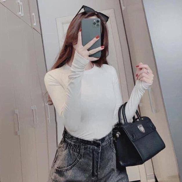 Áo thun nữ dài tay 4 màu đen trắng kem nâu áo pull chất cotton siêu đẹp thời trang Banamo Fashion 317