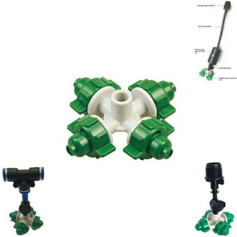 Bộ Béc phun sương 4 hướng kèm kết nối nhanh 8mm dòng tưới cây cảnh, cây lan, làm mát mái tôn, tưới rau