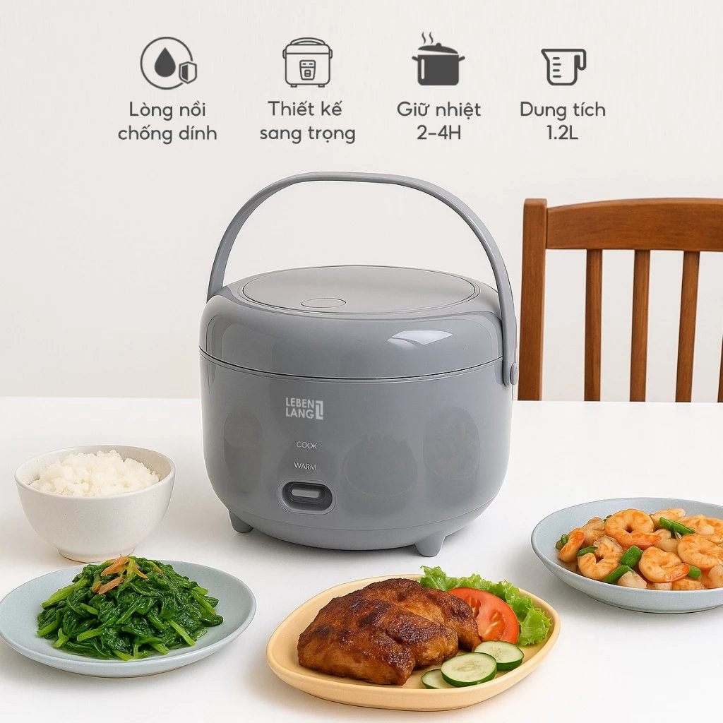 Nồi cơm điện Lê Bên Làng LBL0581, dung tích 1.2L, công suất 350W, thiết kế hiện đại, bảo hành 2 năm - hàng chính hãng