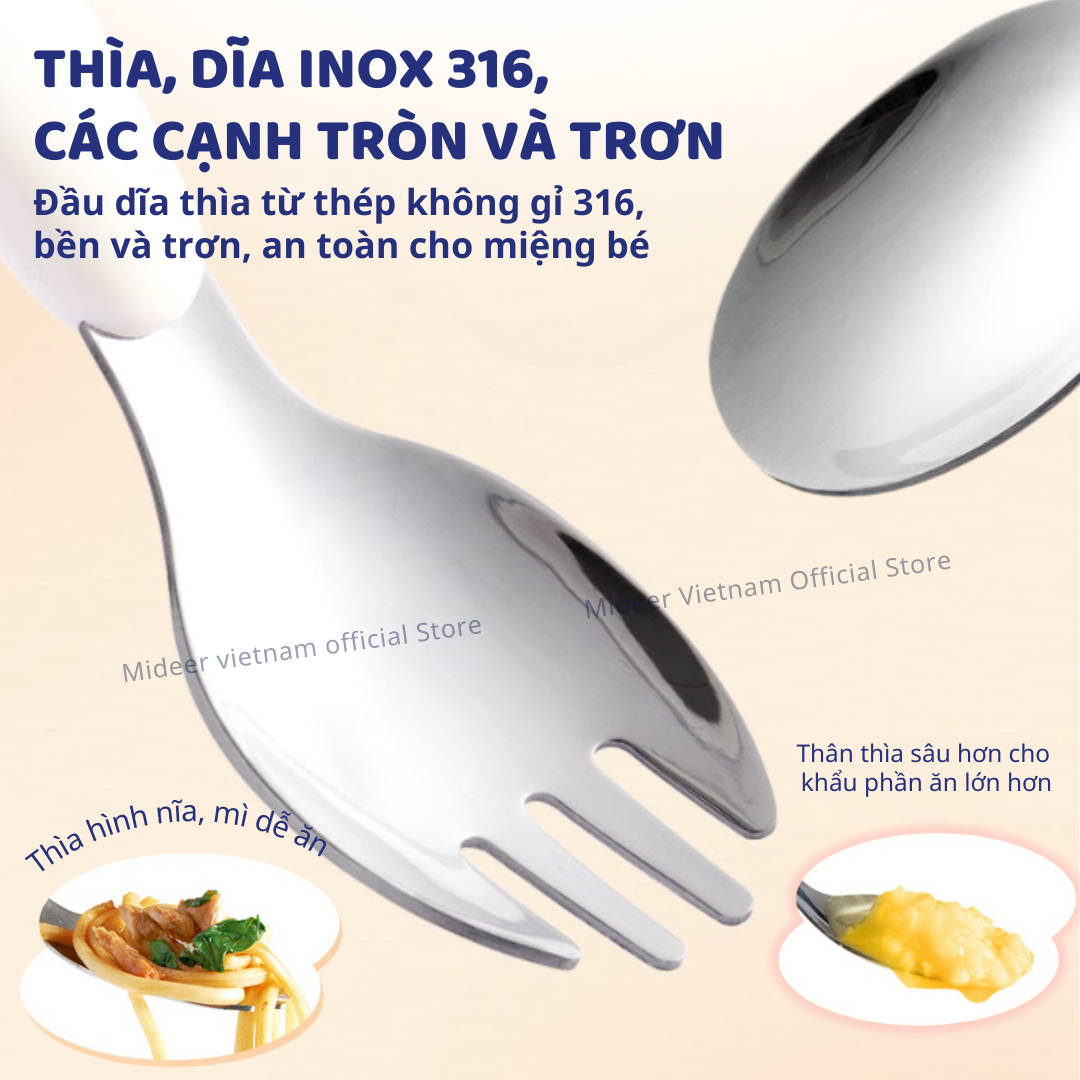 Bộ bát ăn dặm cho bé, chén sứ ăn dặm cho bé kèm thìa dĩa Mideer Kids Tableware