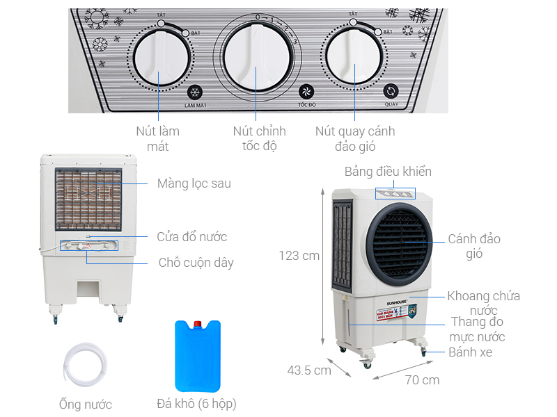 Máy làm mát không khí Sunhouse SHD7751 210W 55L - Hàng chính hãng