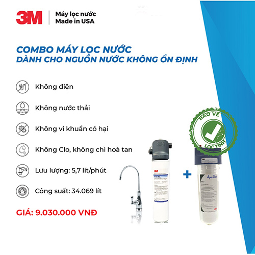 Combo 3M Máy Lọc Nước Brew120-MS Kèm Vòi Và Lọc Thô 3M AP 055T-110 Không Điện Hàng Chính Hãng