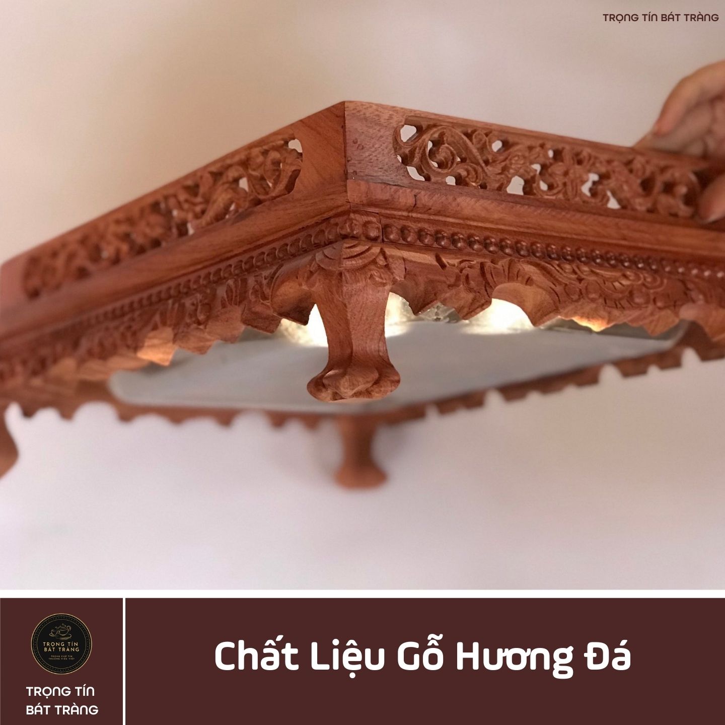KT 77 Khay Trà Gỗ Hương Đá Chân Quỳ Kích Thước 45*33*12 Cm