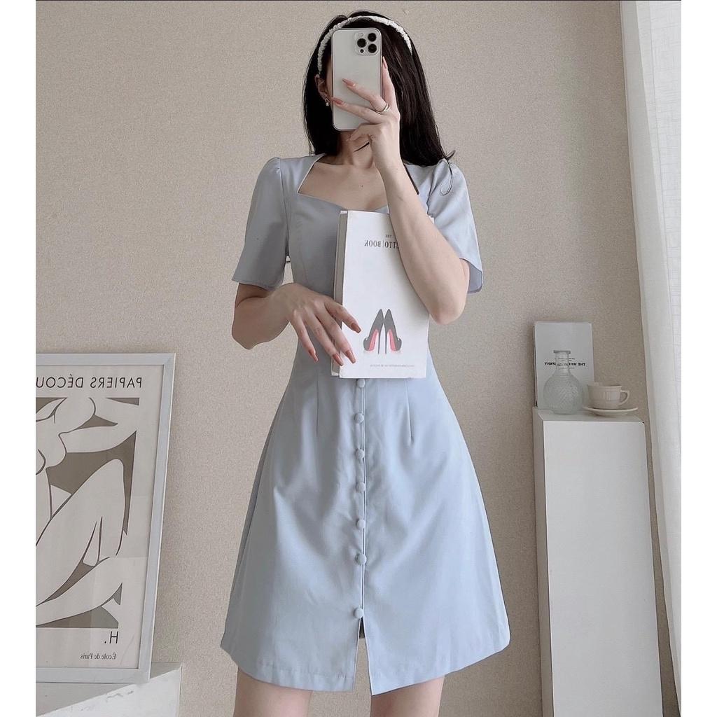 Váy Khuy Cúc Bọc Hở Lưng, Ôm Eo, Tôn Dáng, Màu Dịu Dàng
