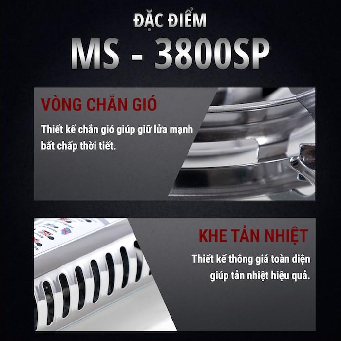 Bếp Ga Mini Inox Chống Rỉ MS-3800SP - Bảo Hiểm Chống Nổ | Công Suất 2900W | Vòng Chắn Gió | Hàng Chính Hãng