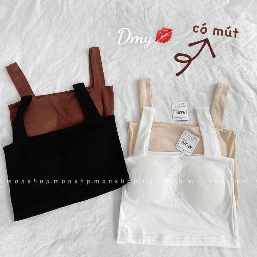 Áo 2 dây bản to có mút ngực 2 dây croptop Ao2daybantocodem6045