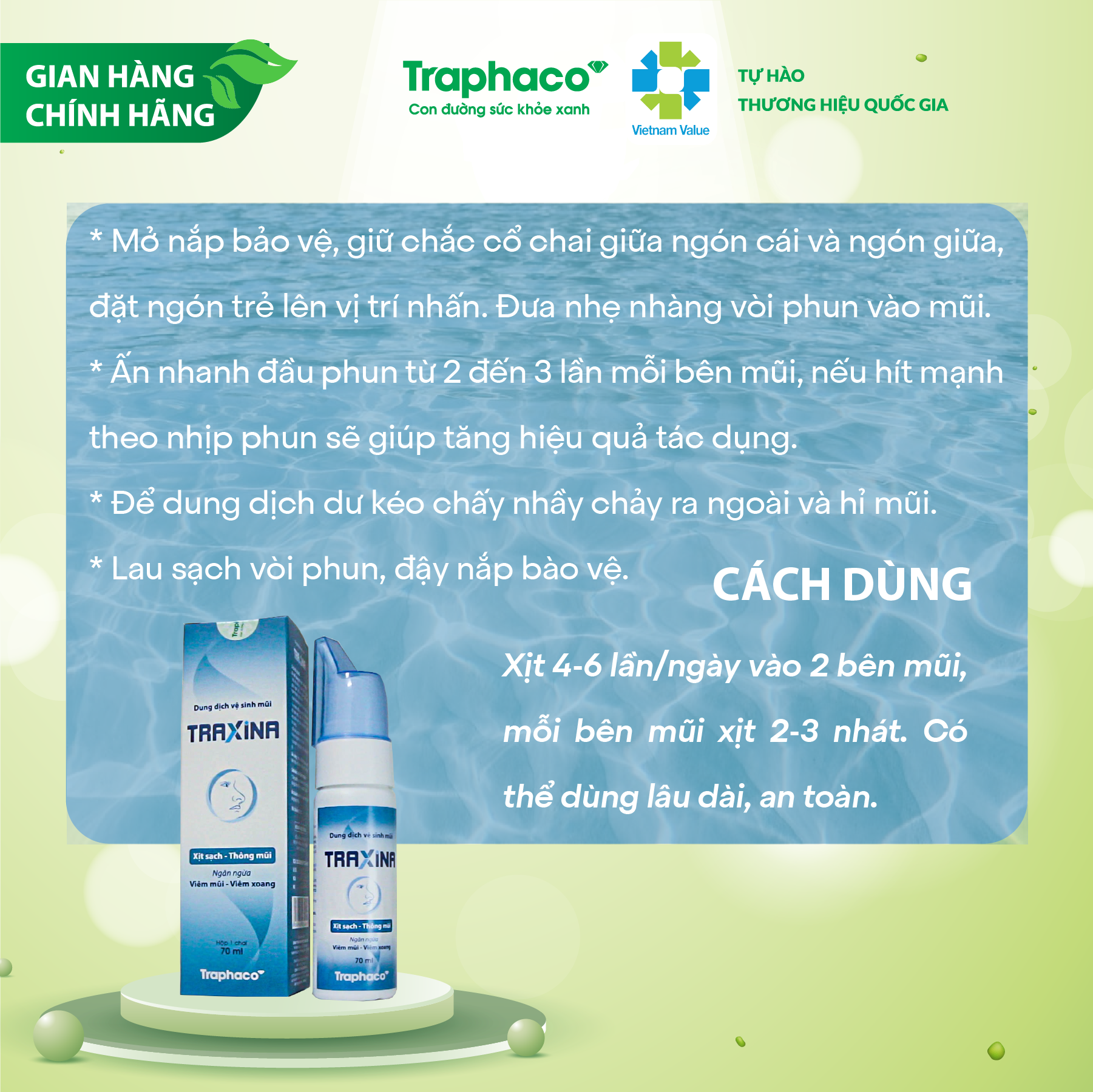 Dung Dịch Vệ Sinh Mũi Traxina Traphaco Hỗ Trợ Làm Sạch Thông Thoáng Mũi Ngừa Xoang Lọ 70ml