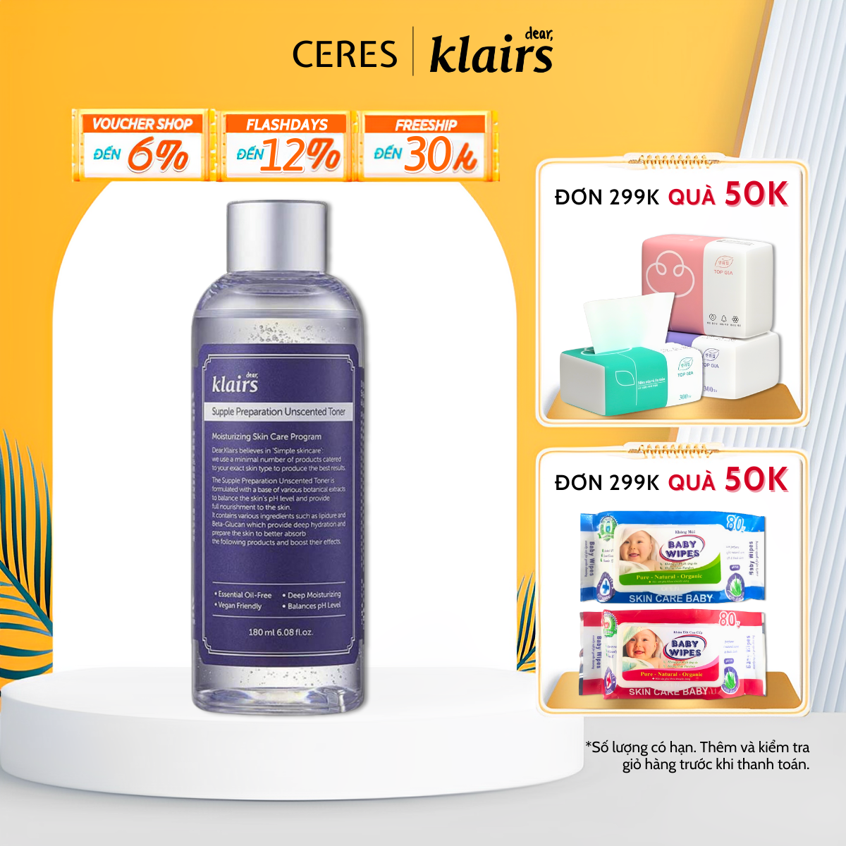 Toner Klairs Nước Hoa Hồng Dear Klairs Supple Preparation Unscented Không Mùi Cân Bằng Da 180ml