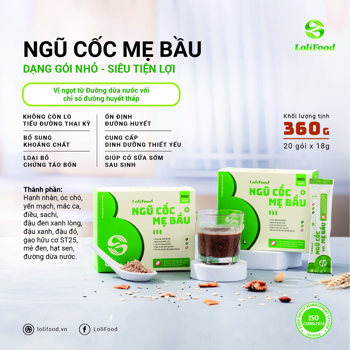 Ngũ Cốc Bà Bầu LoliFood, Ngũ Cốc Dinh Dưỡng Cho Mẹ Bầu, Hạt Dinh Dưỡng Thơm Ngon, Dễ Uống, Cung Cấp Dưỡng Chất Mẹ Bé, 20 gói x18gr