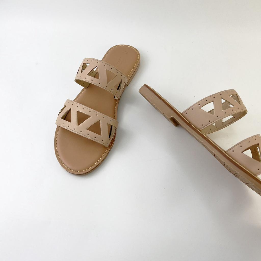 Dép lê nữ kiểu dáng sandal đi biển 2 quai ngang đế bệt cao cấp chính hãng Hishoo S065