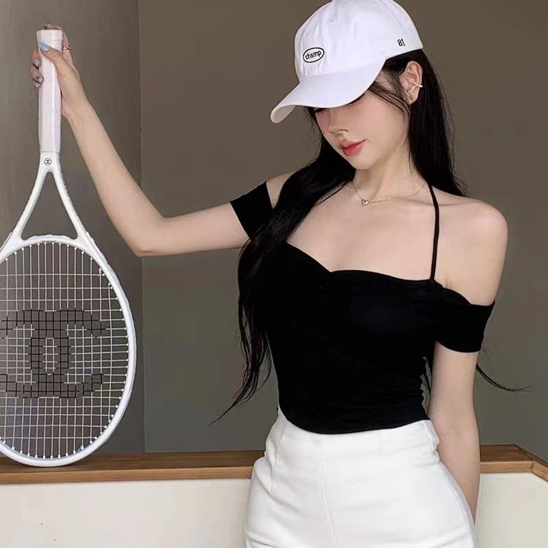 Áo Thun Tay Ngắn Cổ Chữ V Màu Trắng Thời Trang Mùa Hè Quyến Rũ Cho Nữ