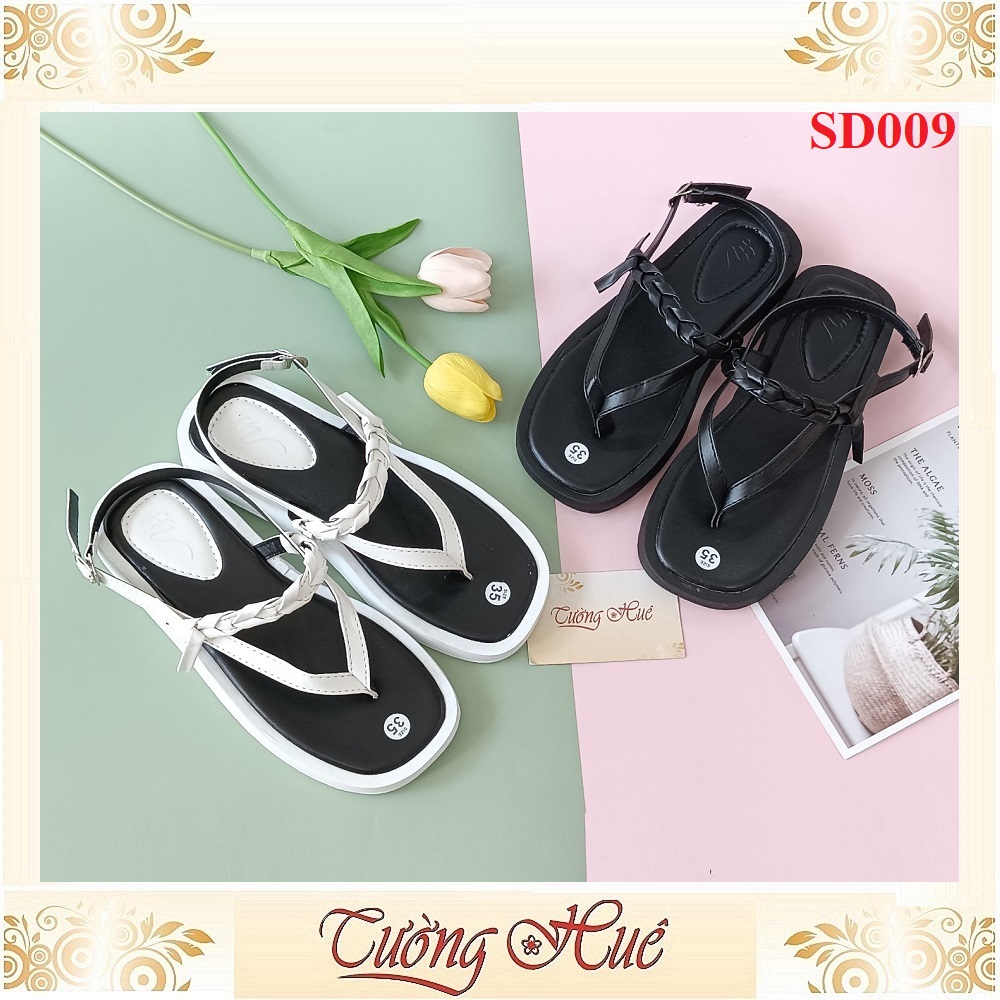 [Ảnh Thật 100%] Sandal Xỏ Ngón Nữ Đế Bằng Mũi Vuông Quai Chữ A