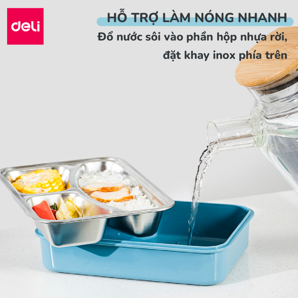 Hộp Đựng Cơm Inox Giữ Nhiệt Deli- An Toàn Khi Sử Dụng Lò Vi Sóng Chống Tràn Đa Chức Năng Giá Đỡ Điện Thoại