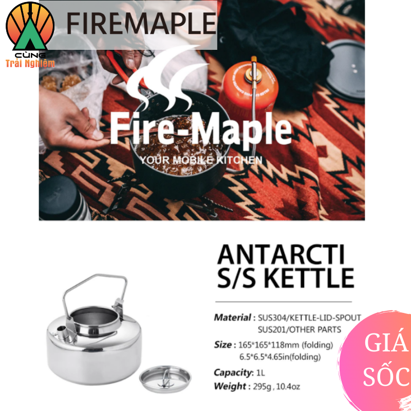 [CHÍNH HÃNG] Ấm Đun Nước 1L Antarcti Thép Không Gỉ Fire Maple Chuyên Dụng Dã Ngoại Antarcti stainless steel kettle  FMI-KETTLE01