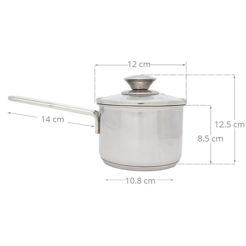 Quánh inox 430 3 đáy nắp kính Fivestar 12cm/14cm/ 16cm