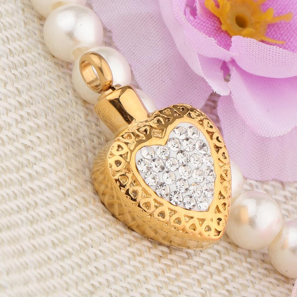 Rhinestone Love Heart Cremation Keepsake Urn Pendant Stainless Steel