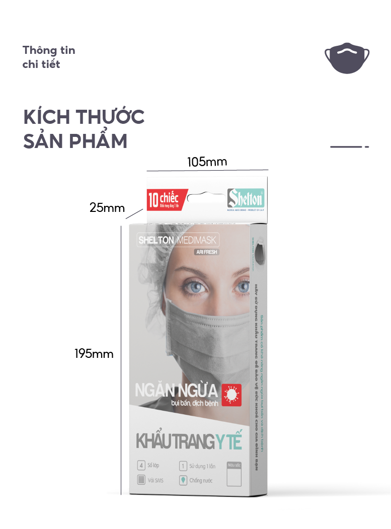 Khẩu trang y tế kháng khuẩn 4 lớp Shelton Medimask Arifresh hộp 10 chiếc,khẩu trang kháng khuẩn 4 lớp dành cho người lớn,khẩu trang 4 lớp mềm mại có vải kháng khuẩn ngăn ngừa bụi bẩn,vi khuẩn sử dụng 1 lần