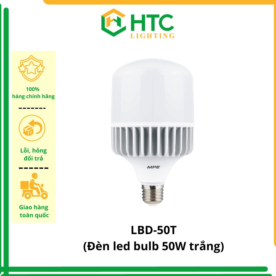 Bóng đèn led bulb trụ nhôm 50W,  LB -50T (trắng)- Thương Hiệu MPE