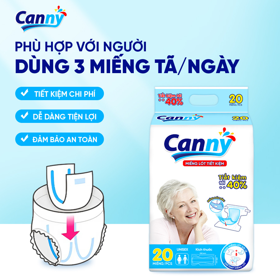 Miếng Lót Tiết Kiệm/ Lót Bổ Sung Canny - Mặc Cùng Tã Dán/Tã Quần Cho Người Lớn (20 miếng/gói)