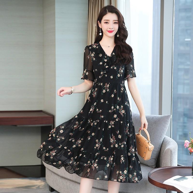 Đầm Voan Hoa Nữ Dáng Xòe Thanh Lịch VH01- Hàng Quảng Châu Cao Cấp