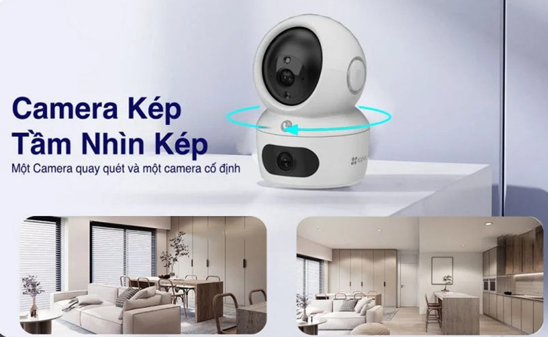 Camera 2 Mắt trong nhà EZVIZ H7C 8MP có màu ban đêm, quay 360 độ, đàm thoại 2 chiều-Hàng chính hãng