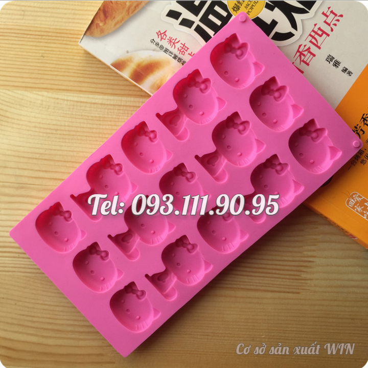 Khuôn silicon làm rau câu, socola 15 mèo Kitty - Mã số 1244