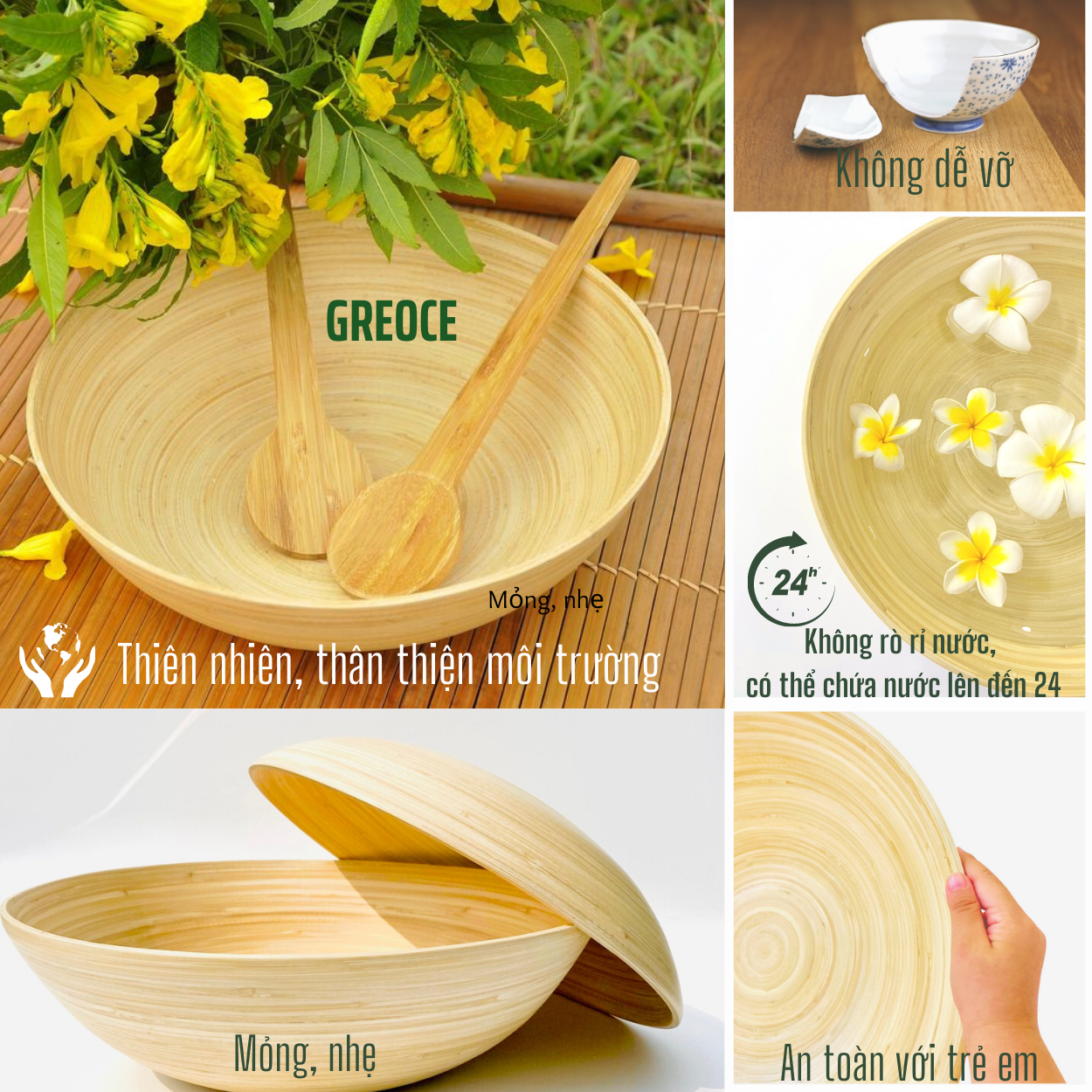 Bát Tre đựng Salad/món trộn/hoa quả/đồ khô KÍch thước lớn size 30cm