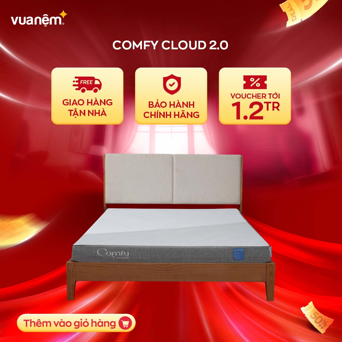 Nệm Foam Comfy Cloud 2.0 cải thiện cột sống, giảm nhức mỏi toàn thân, thoáng khí, chất liệu bền vững