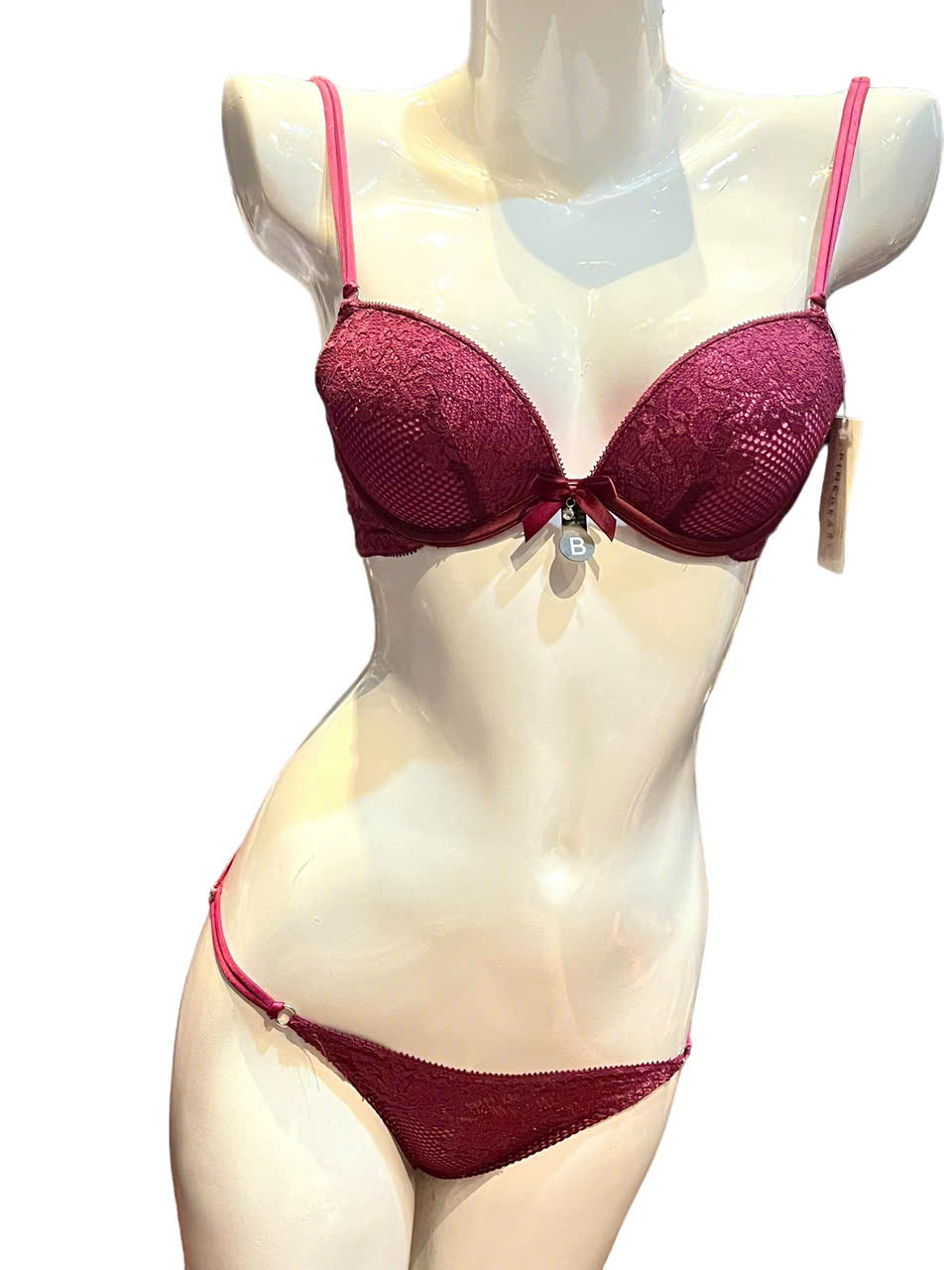 Bộ đồ lót Pink Dear ren mút mỏng đính nơ quần lưới nửa mông dây mảnh gợi cảm