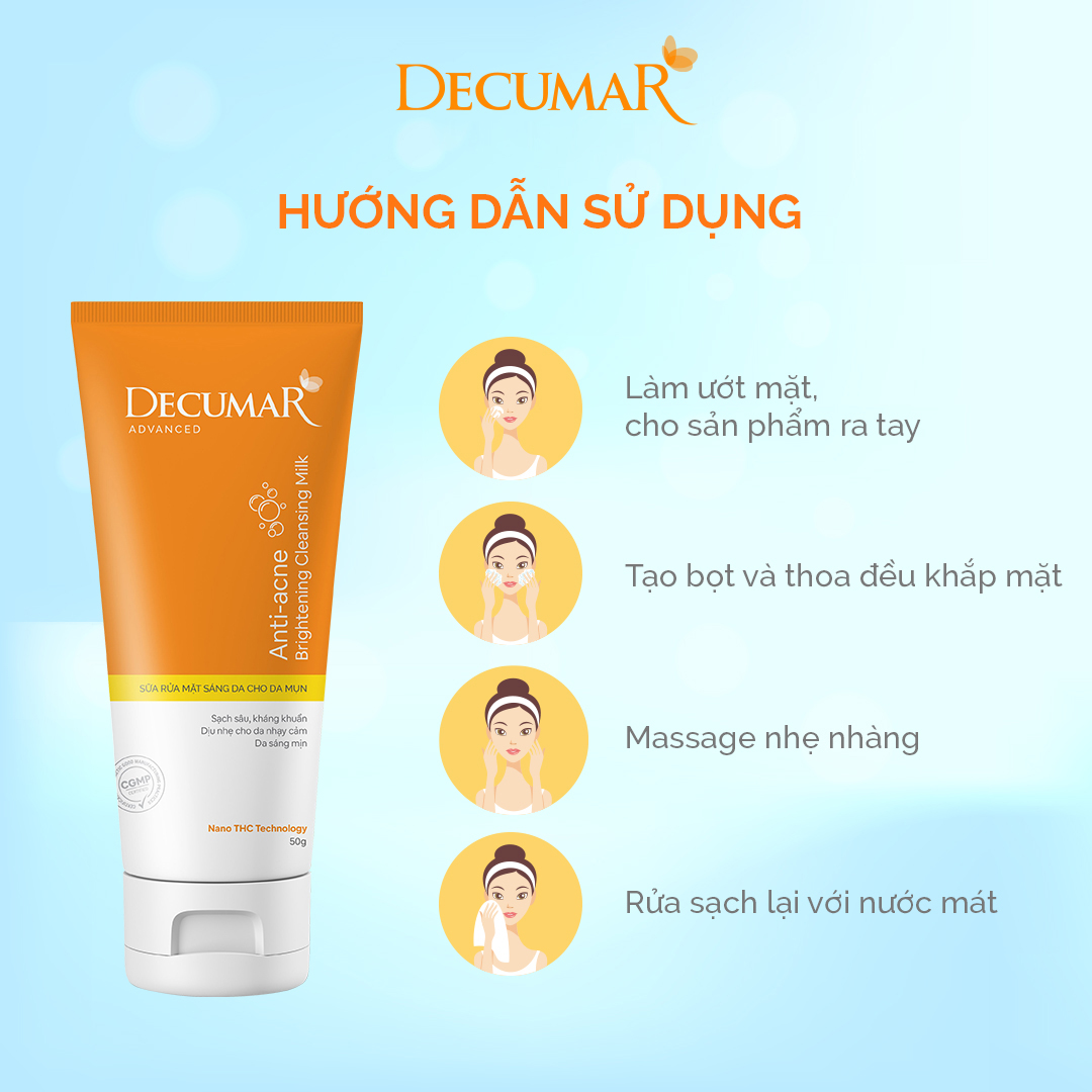 Combo 3 sản phẩm Ngừa Mụn Sáng Da sau mụn Decumar Advanced THC White (Gel mụn thâm + Gel rửa mặt sáng da+ Kem chống nắng phù hợp mọi loại da)