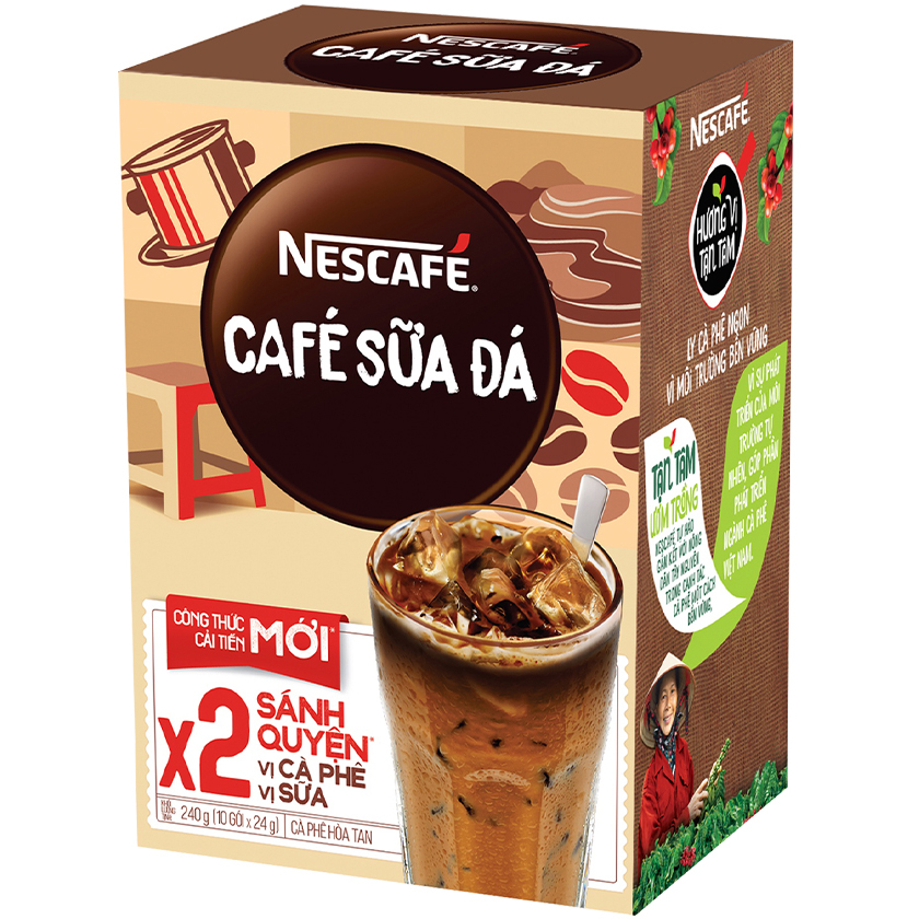 Combo 3 hộp cà phê hòa tan Nescafé 3in1 cà phê sữa đá (Hộp 10 gói x 24g) - [Tặng bình giữ nhiệt]