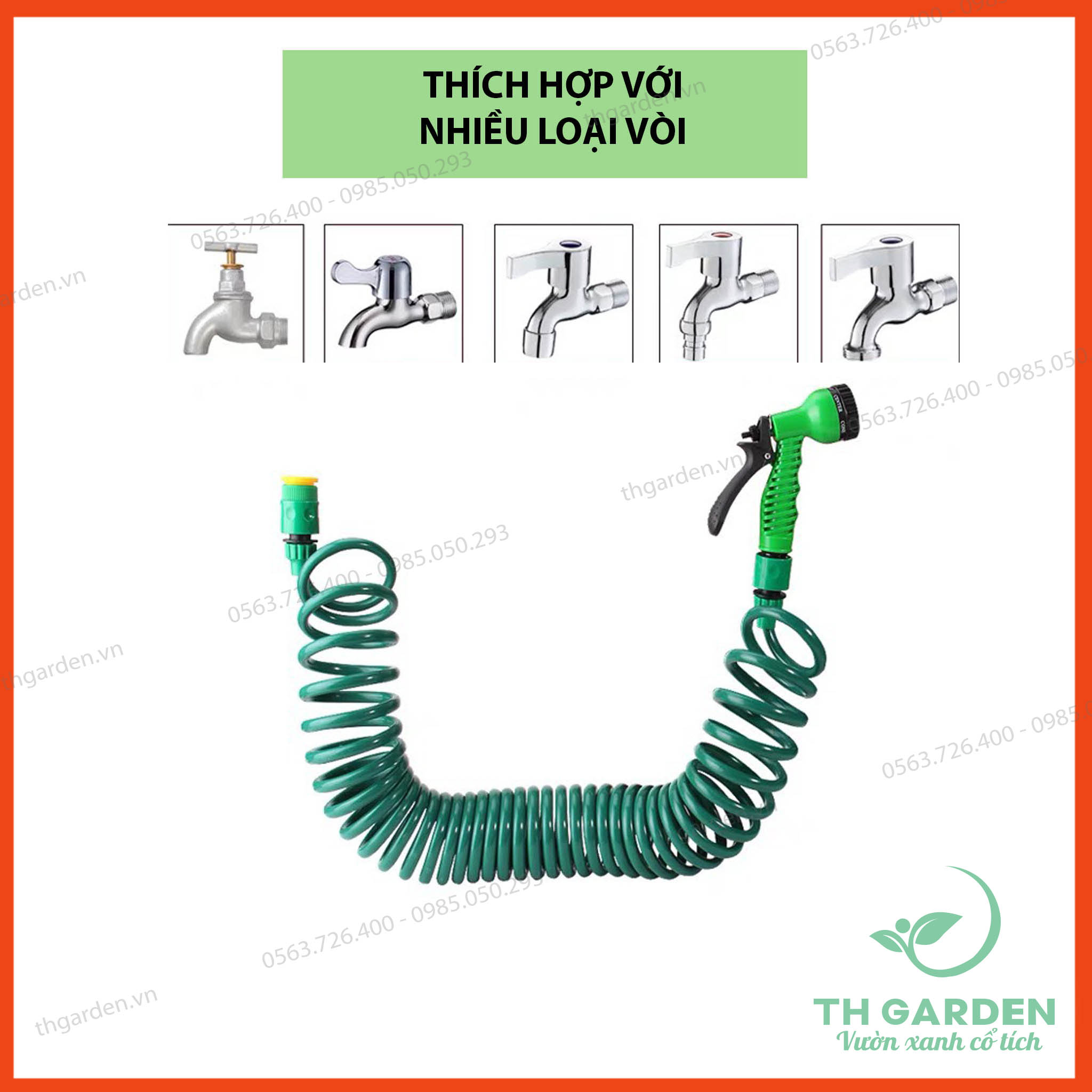 Vòi tưới cây đa năng TH Garden - Vòi xịt nước tưới cây 7 chế độ - Lò xo co giãn chịu áp - Xịt rửa xe đa năng