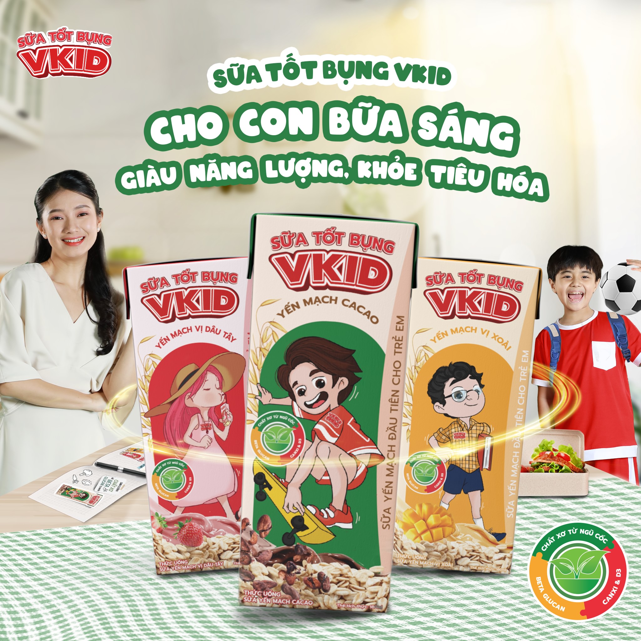 (Tặng 6 bình V-Kid) Thùng 48 hộp Sữa Yến Mạch V-Kid VIỆT NGŨ CỐC Vị Xoài 180ml/Hộp