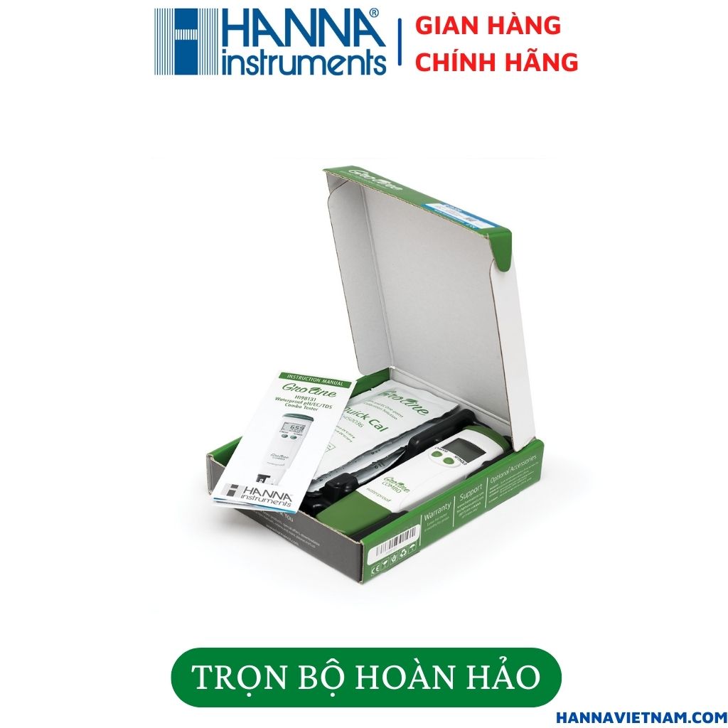 Máy Đo Dinh Dưỡng Combo pH/EC /TDS /Nhiệt Độ, Dòng GROLINE Chuyên Trong Thủy Canh, Dạng Bút Đo Bỏ Túi - HANNA - HI98131 - Tặng Kèm Gói Dung Dịch Hiệu Chuẩn Máy
