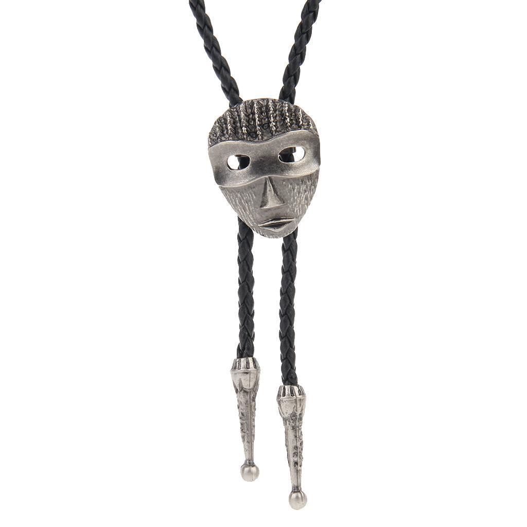 Black PU Leather Cord Western Cowboy  Tie with  Pendant Necklace