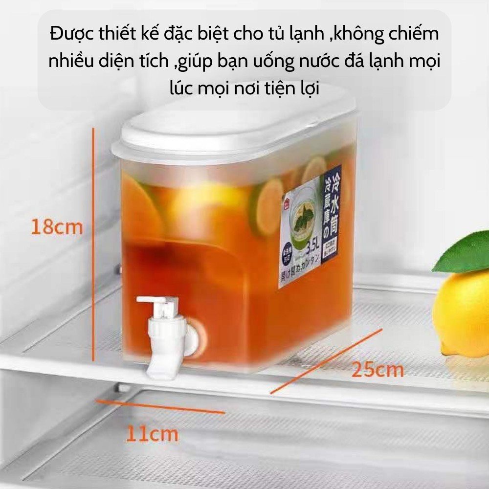 Bình đựng nước tủ lạnh dung tích lớn 3.5L có vòi, đựng trà, nước trái cây, các loại đồ uống khác trong tủ lạnh